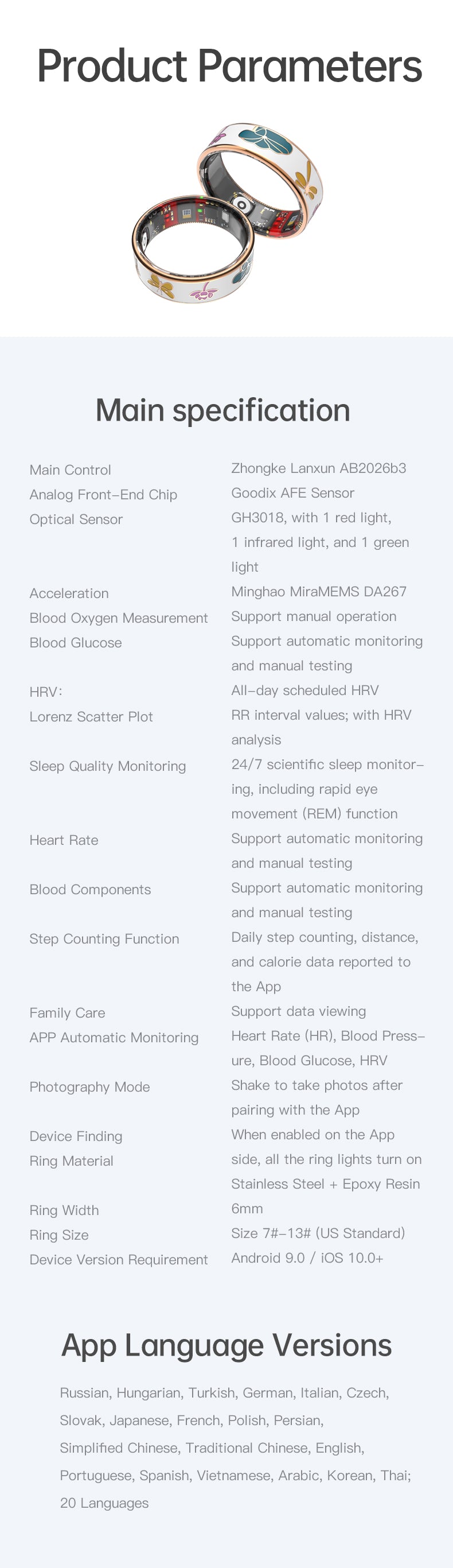 HP54 Smart Ring ,Exquisite stainless steel,Heart Rate Monitoring, Blood Oxygen Monitoring, Blood Pressure Monitoring, Step Counting, Exercise, Remote Care