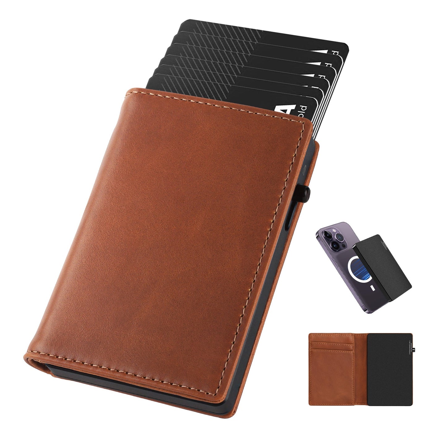 HP70 TOYFID Aluminum Alloy Wallet With Genuine Leather Cover Men's Billfolds