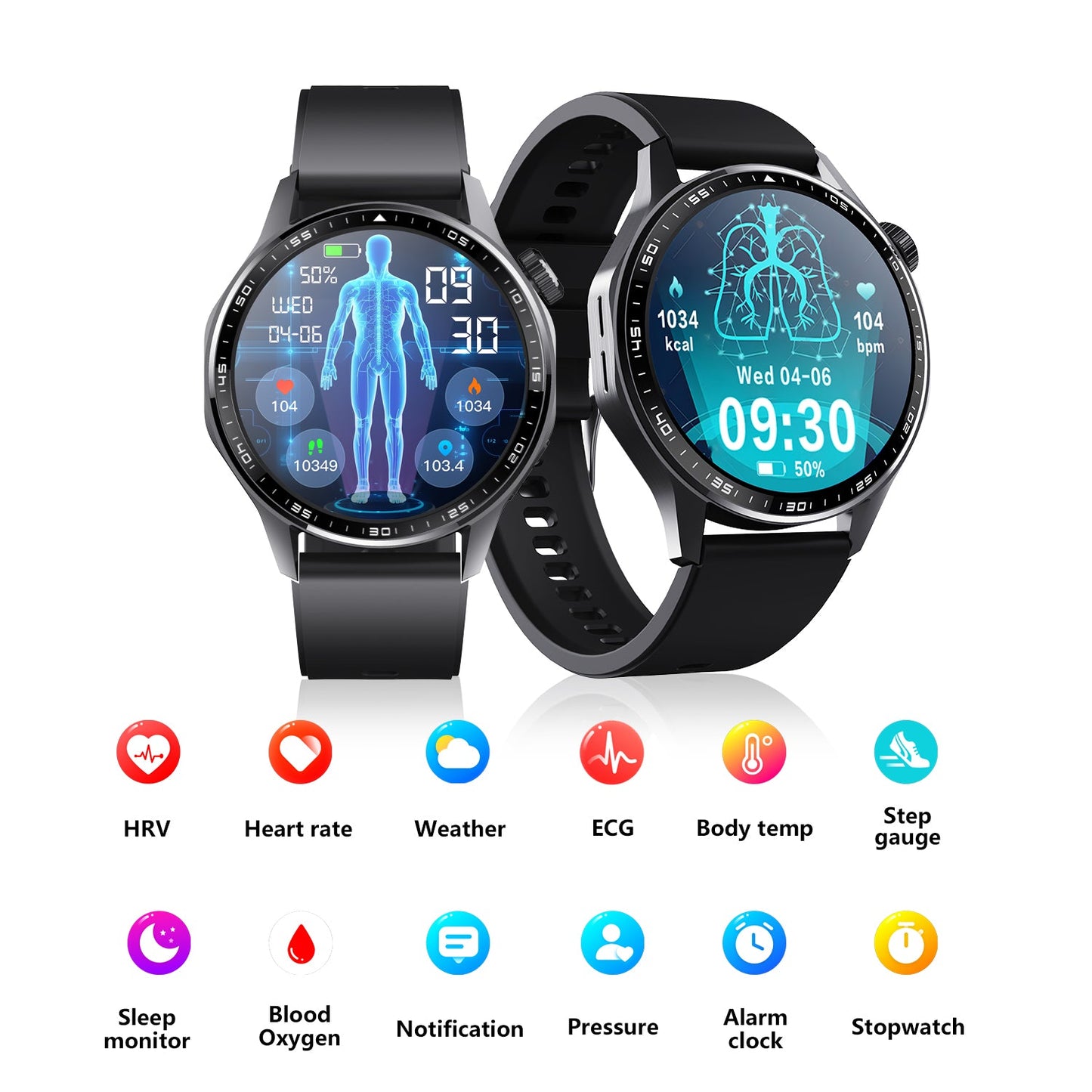 HP66 Advanced Health and Fitness Smartwatch with Tools to Manage Stress and Sleep, ECG App, SpO2, 24/7 Heart Rate