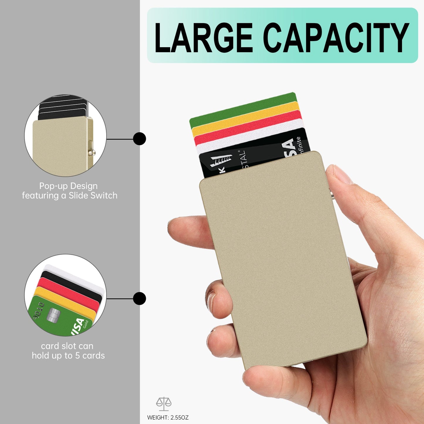 HP65 TOYFID All-Aluminum Pop Up Slide Rfid Slim Basic Card personalized wallet for men