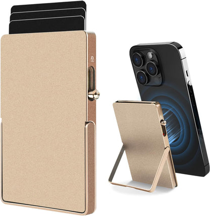 HP62 RFID Blocking Wallet Minimalist Slim Card Holder for Magsafe with Adjustable Stand, Metal Pop Up Magnetic Wallet  for Men TOYFID