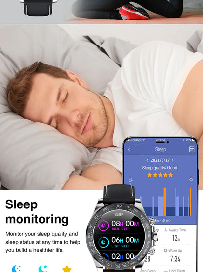 Man sleeping on gray pillow with smartwatch and phone showing sleep monitoring app for sleep quality