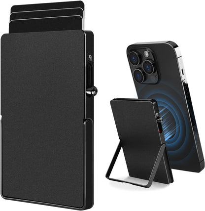 HP62 RFID Blocking Wallet Minimalist Slim Card Holder for Magsafe with Adjustable Stand, Metal Pop Up Magnetic Wallet  for Men TOYFID