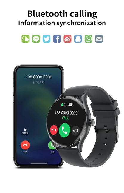 Smartwatch and smartphone showing synchronized Bluetooth call screen with call and reject buttons