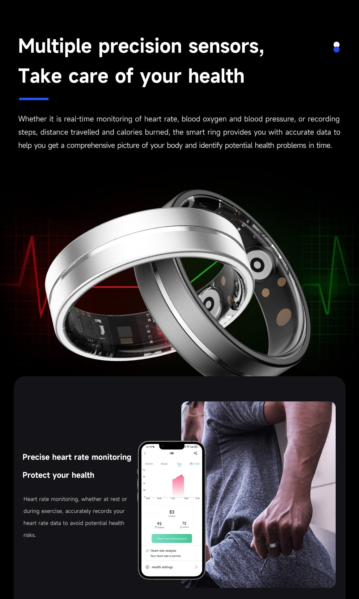 HP55 Smart Ring ,Exquisite stainless steel,Heart Rate Monitoring, Blood Oxygen Monitoring, Blood Pressure Monitoring, Step Counting, Exercise, Remote Care