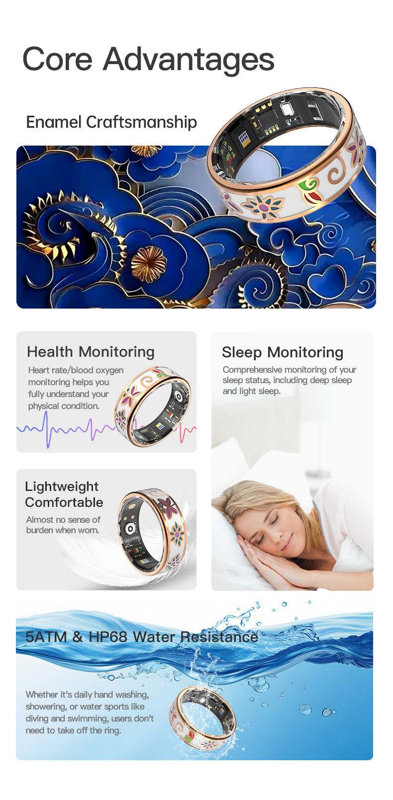 HP53 Smart Ring ,Exquisite stainless steel,Heart Rate Monitoring, Blood Oxygen Monitoring, Blood Pressure Monitoring, Step Counting, Exercise, Remote Care